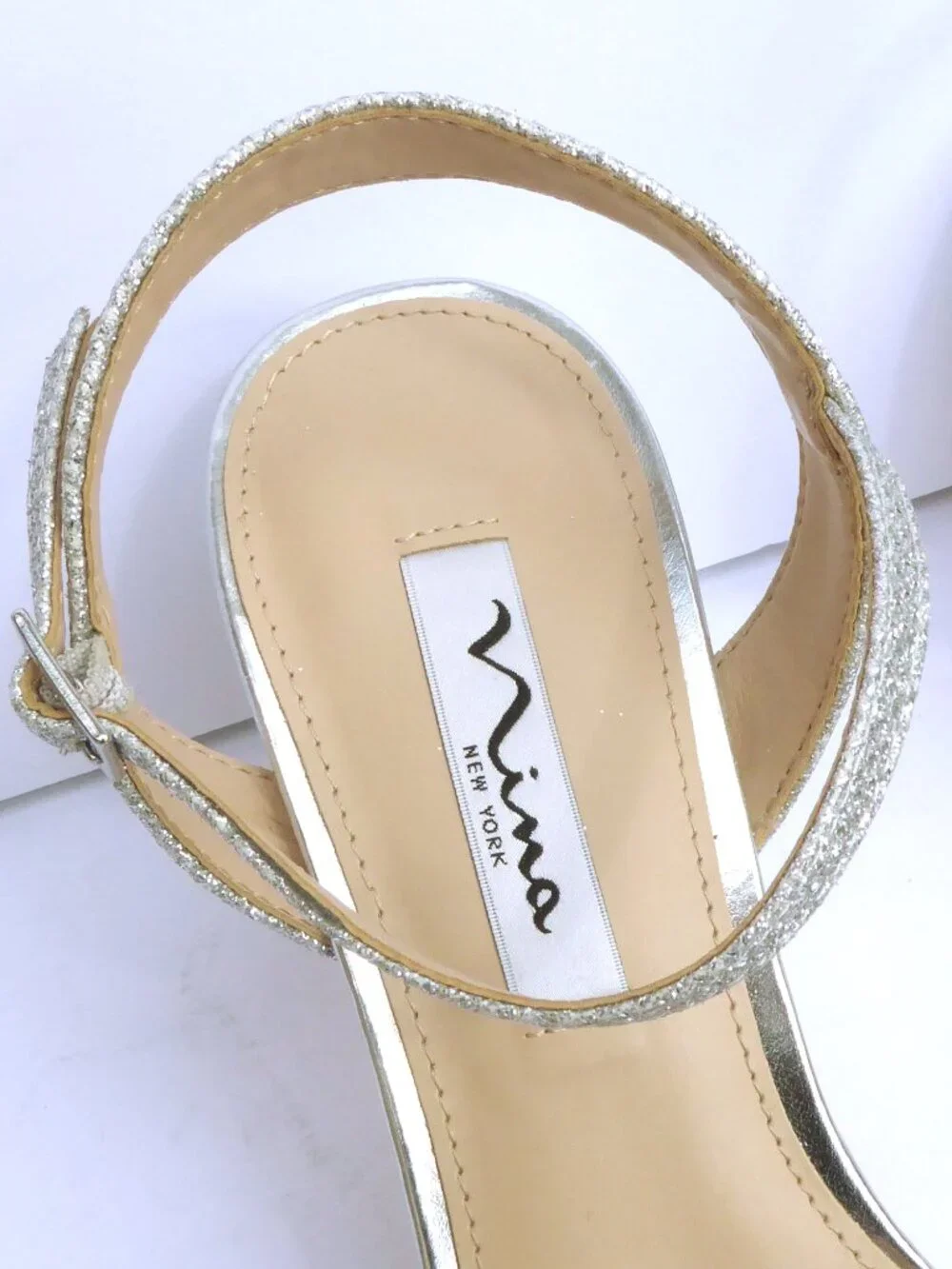 Nina New York silver rhinestone glitter strappy ankle strap heels size 8.5
